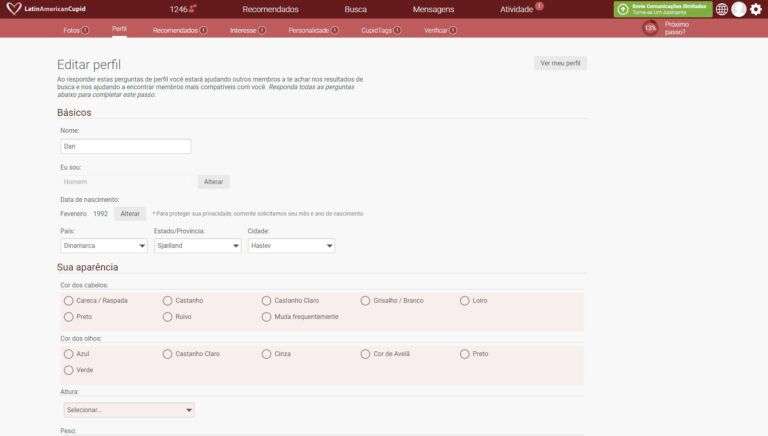 Se registrando no LatinAmericanCupid